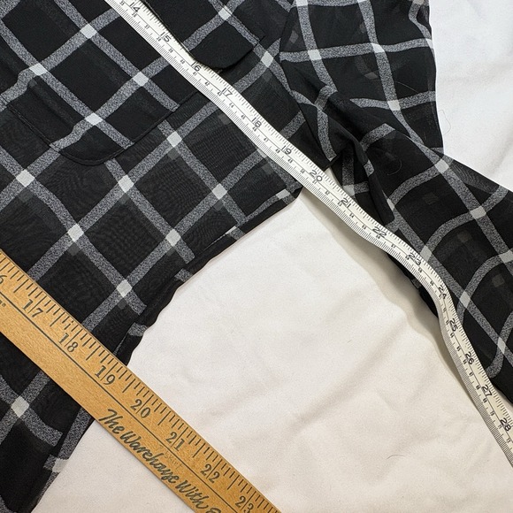Old Navy Sheer Windowpane Blouse Black White Grid Plaid 90s Office Siren Med - Picture 5 of 8